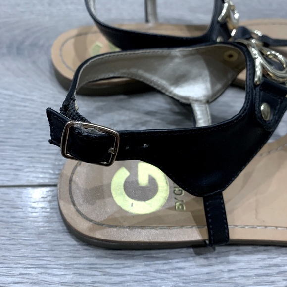 G By Guess Black and Gold Gladiator Sandals - Picture 5 of 5